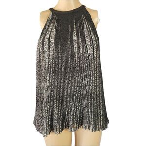 Plisse Pleated Halter Top - Small NWT - Black White Abstract Print Ecru